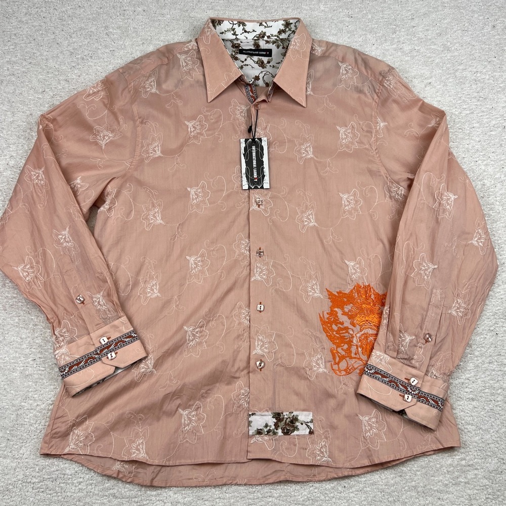 International Laundry Mens 2XL Dusty Rose Floral Embroidered Flip Cuff NWT
